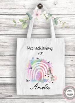 Tasche Regenbogen Pferd Wechselwäsche Wechselkleidung für Kindergarten  Wunschname KITA Kindergarten Einschulung Lüttentüddel®